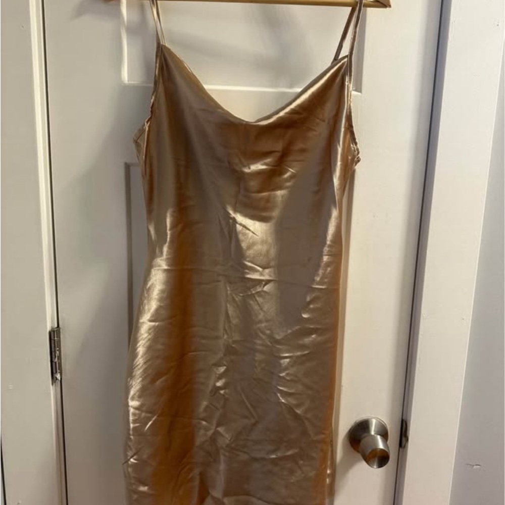 SHEIN Champagne Satin Slip Mini Dress